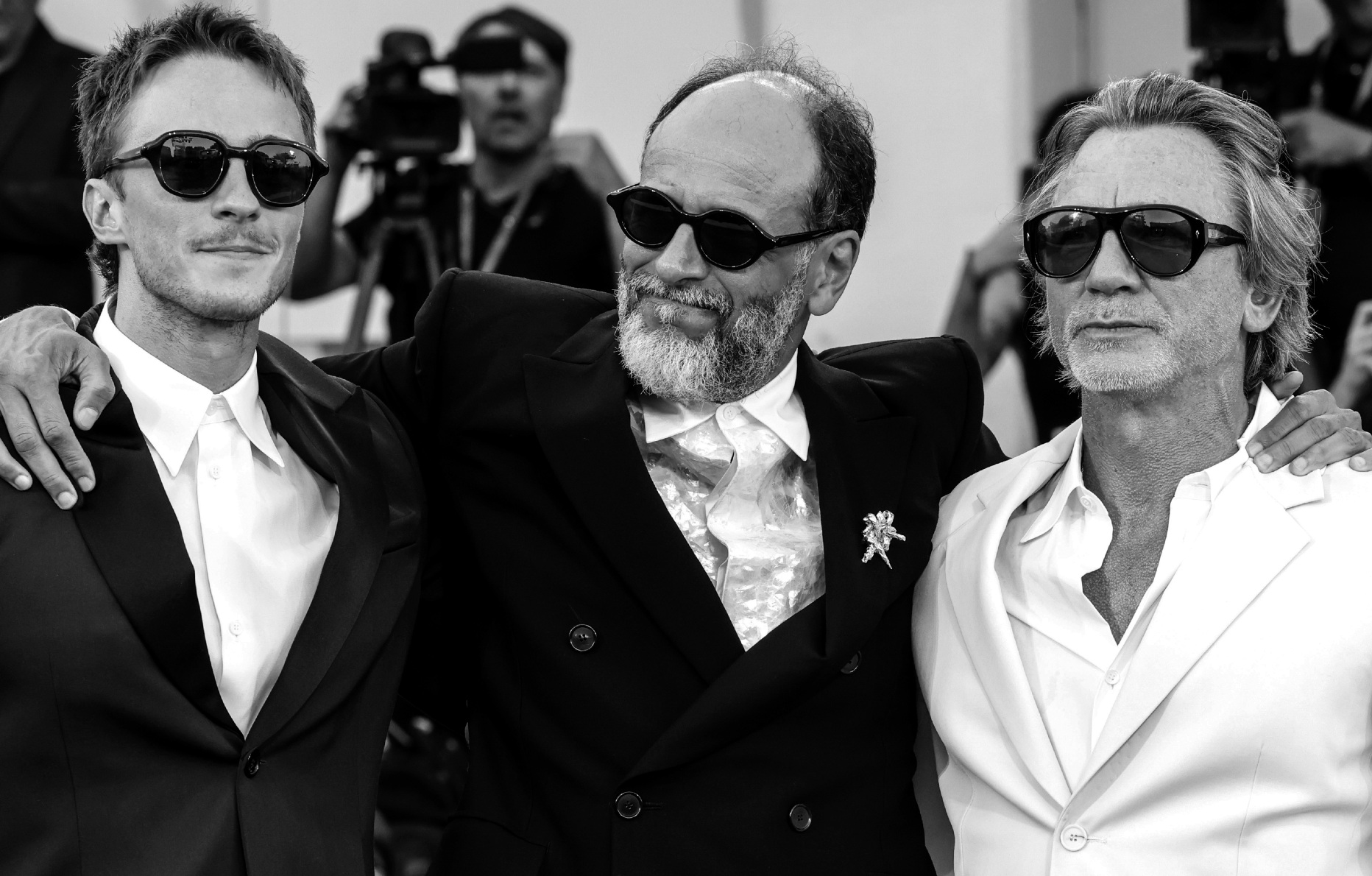 Luca Guadagnino, Daniel Craig et Drew Starkey à la projection de Queer à la Mostra de Venise